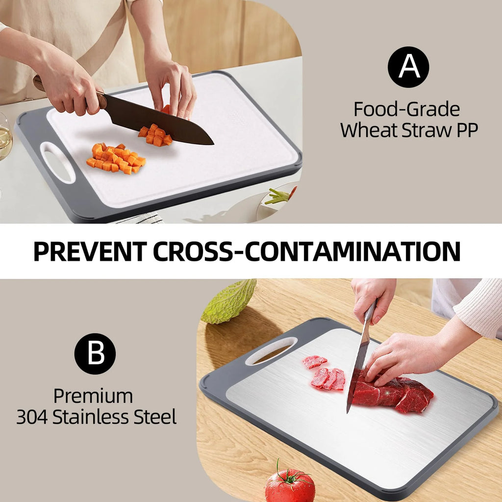 Stainless Steel Cutting Board for Kitchen Double-Sided Chopping Board with Non-Slip Edge, Kitchen Tool for Meat and Vegetables