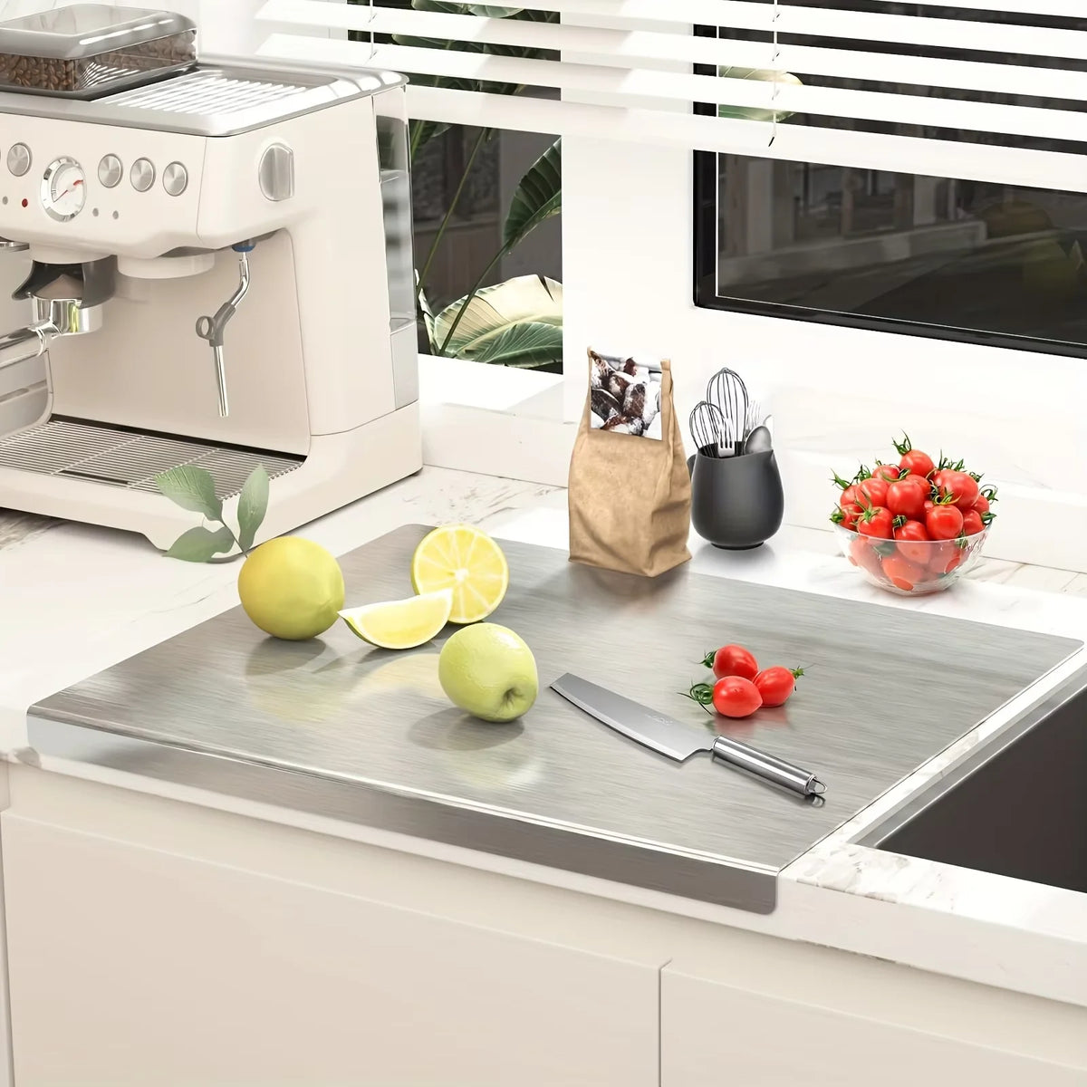 Durable Stainless Steel Chopping Board Anti Slip Edge Ideal For Meats Veggies Baking Easy Wash Built In Drip Rim For Kitchen Use