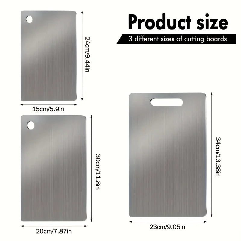 Stainless Steel 3pcs Cutting Boards - BPA-Free Dishwasher Safe Non-Slip Kitchen Boards w/Juice Groove, Rustproof & Space Saving
