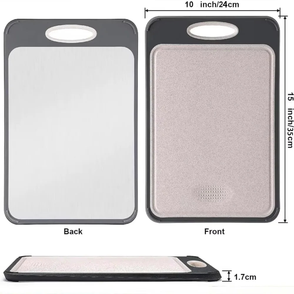 Stainless Steel Cutting Board for Kitchen Double-Sided Chopping Board with Non-Slip Edge, Kitchen Tool for Meat and Vegetables