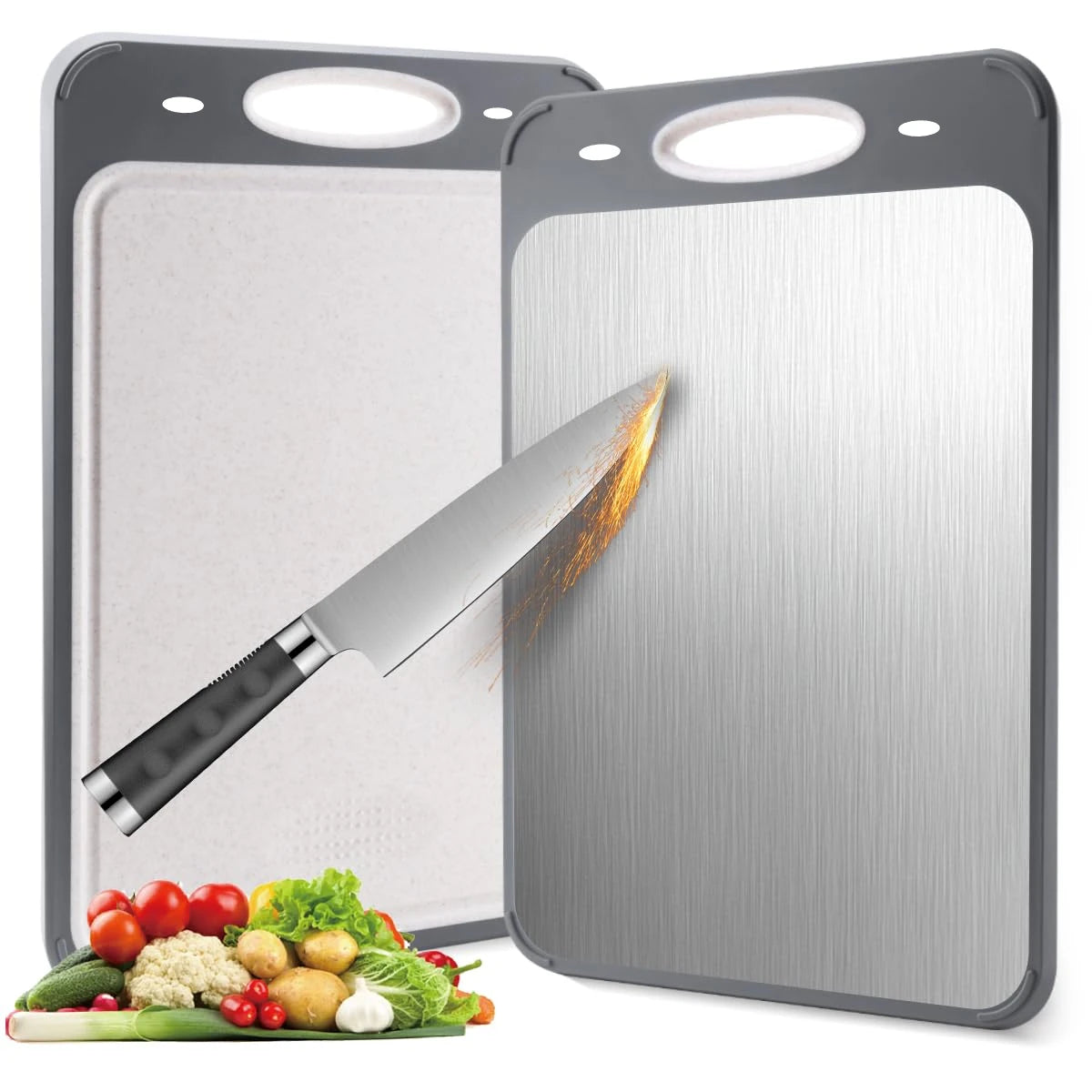 Stainless Steel Cutting Board for Kitchen Double-Sided Chopping Board with Non-Slip Edge, Kitchen Tool for Meat and Vegetables